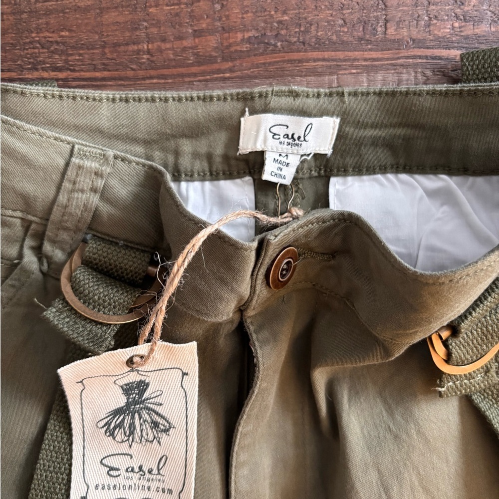 Easel Womens Olive Cargo Pants Elastic Hem With Suspenders Size Medium - Picture 12 of 12